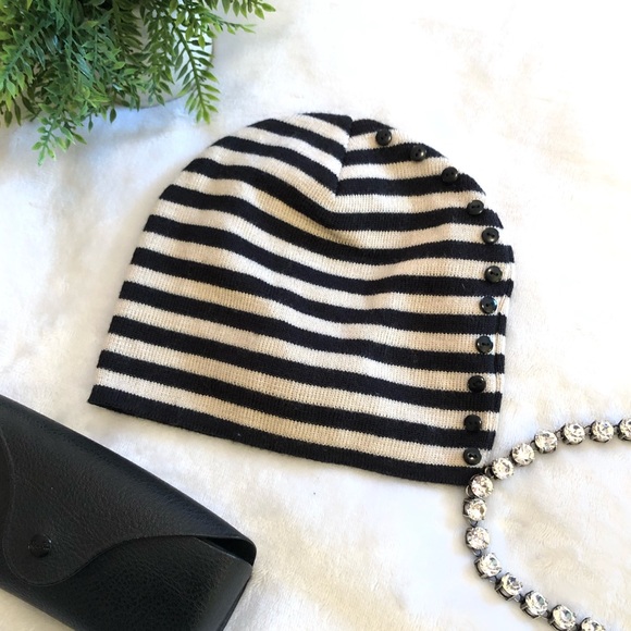 black and white striped beanie hat